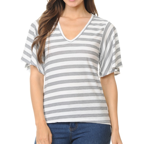 Magic Fit Tops - Silver Striped Flowy Sleeve Blouse